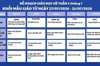 🌞🌈 KẾ HOẠCH GIÁO DỤC HÈ TUẦN 5 THÁNG 7 📅 Khối Mẫu giáo (Từ ngày 27/07/2026 – 31/07/2026)